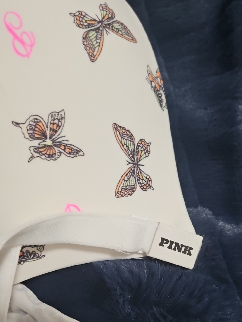 PINK Victoria's Secret White Push-Up Bra with Butterfly Print